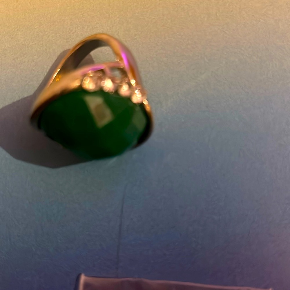 Women ring, size 16, Greenstone and rhinestone